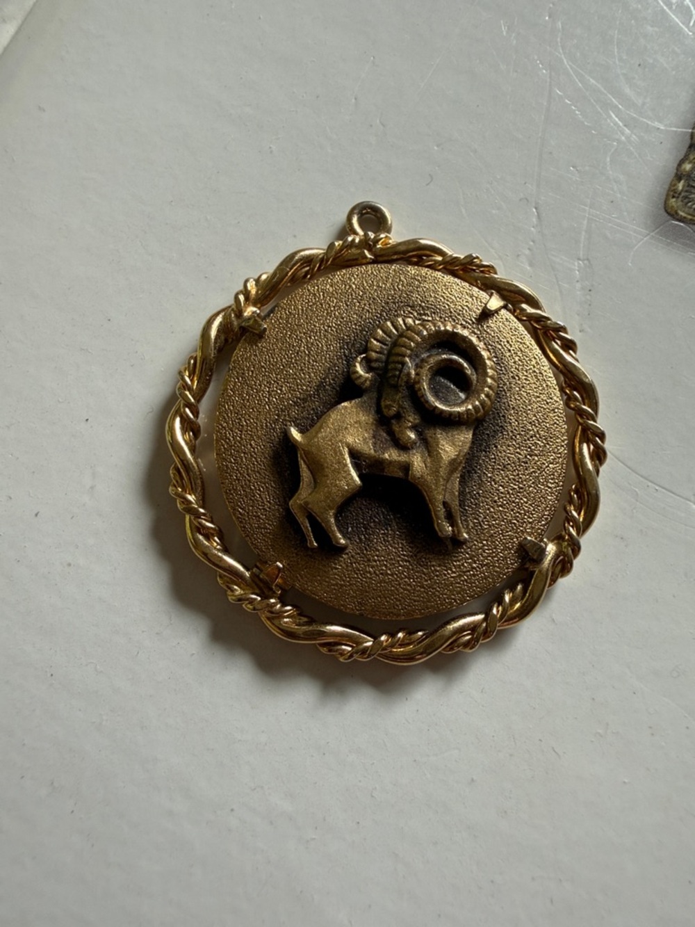 Vintage Gold Tone Ram Aries Zodiac medallion Pendant